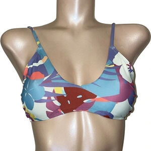Mae women’s Small bikini top swim suit floral Hawaiian sporty bathing suit lined